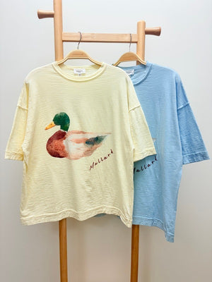 ANNIEWEAR Women's Top Watercolor Mallard Duck Printed Oversized Tee Shirt