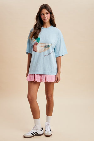 ANNIEWEAR Women's Top Watercolor Mallard Duck Printed Oversized Tee Shirt