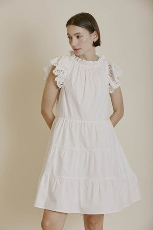 AUREUM Women's Dresses Embroidered Flutter Slv Mini Dress || David's Clothing