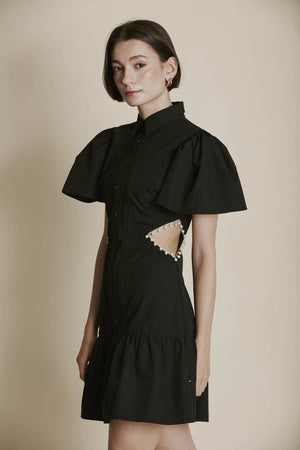 AUREUM Women's Dresses Pearl Trim Cut-Out Shirt Dress || David's Clothing