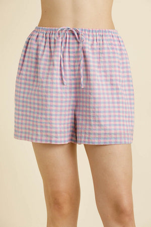AUREUM Women's Shorts Gingham Shorts with Tie || David's Clothing