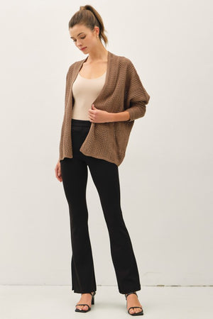 Be Cool LA Women's Sweaters Chunky Crochet Knit Scalloped Edge Open Cardigan || David's Clothing