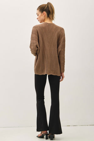 Be Cool LA Women's Sweaters Chunky Crochet Knit Scalloped Edge Open Cardigan || David's Clothing