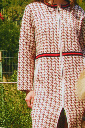 BUCKET LIST Women Jackets Houndstooth Pattern Zip-up Jacket Coat