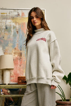 BUCKET LIST Women's Sweatshirt Embroidered "GEORGIA" Mock Neck Pullover