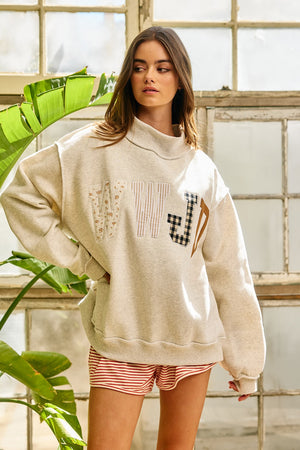BUCKET LIST Women's Sweatshirt WWJD Embroidered Mock-neck Oversized Sweatshirt