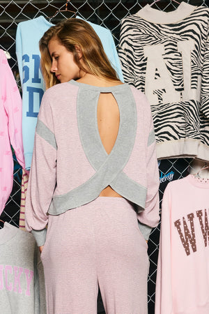 BUCKET LIST Women's Top Striped Cross-back Active Knit Pullover