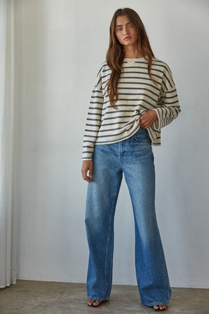 BY TOGETHER YOU AND I Women's Top Low-key Striped Pullover