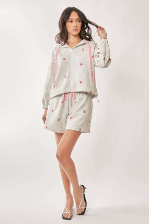 DAVI & DANI Women's Loungewear Ribbon Heart Embroidery Zip Up Hoodie Set || David's Clothing