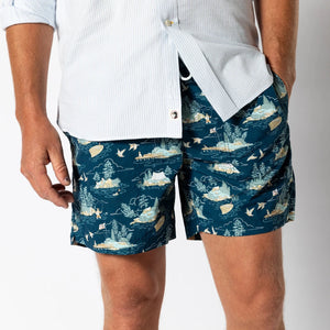DUCK HEAD Men's Shorts Duck Head 6" Print Sailport Swim Short || David's Clothing