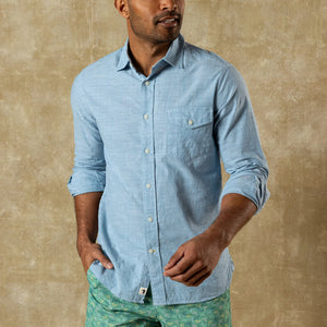 DUCKHEAD Men's Sport Shirt SUNWASHED BLUE / M Duck Head Cotton Chambray Sport Shirt D11540413