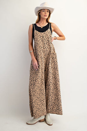 EASEL Women's Jumpsuit Animal Printed Washed Terry Jumpsuit