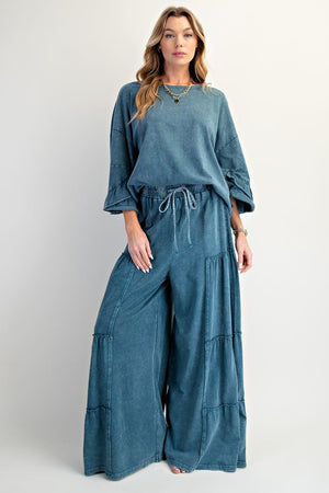 EASEL Women's Pants Mineral Washed Tiered Pants || David's Clothing