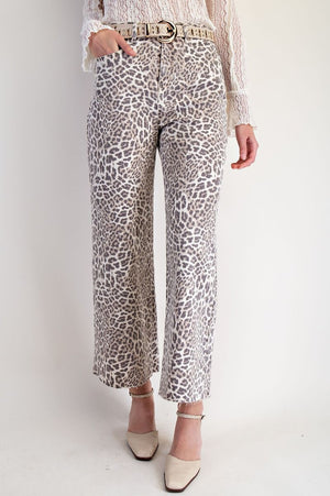 EASEL Women's Pants Washed Animal Print Twill Pants