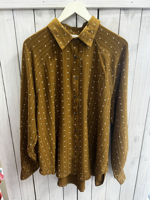 EASEL Women's Top Bow Printed Crepe Button Down Shirt || David's Clothing