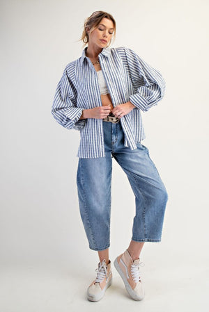 EASEL Women's Top Striped Button Down Loose Fit Shirt || David's Clothing