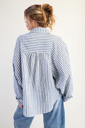 EASEL Women's Top Striped Button Down Loose Fit Shirt || David's Clothing