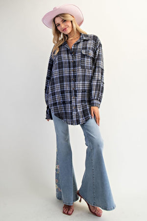 EASEL Women's Top Washed Plaid Shirt Tunic || David's Clothing