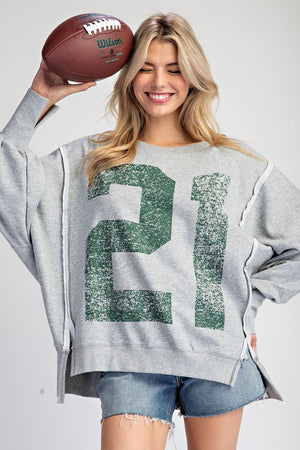 ee:some Women's Top Faded Varsity Print Long Sleeve Pullover Top || David's Clothing