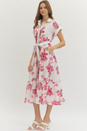 ENTRO INC Women's Dresses 1 - take pics of blue - Floral Print Self-Tie Waist Maxi Dress