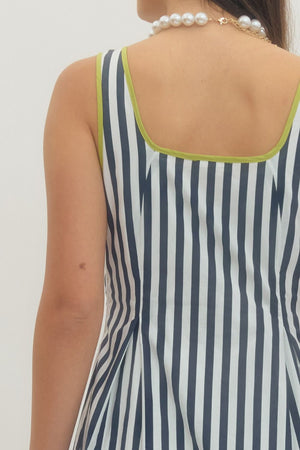 ENTRO INC Women's Dresses Contrast Trim Striped Sleeveless Midi Dress