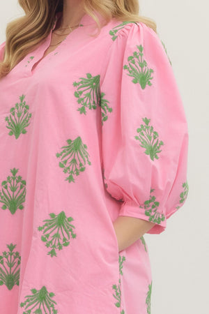 ENTRO INC Women's Dresses Embroidered 3/4 Puff Sleeve Mini Dress