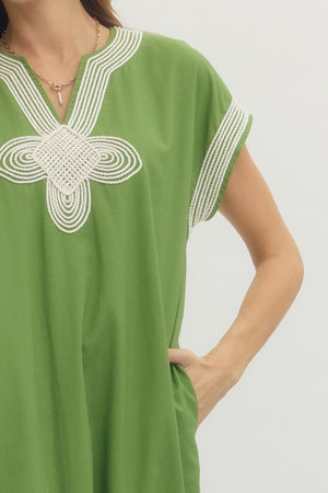 ENTRO INC Women's Dresses Embroidered Solid short sleeve midi dress