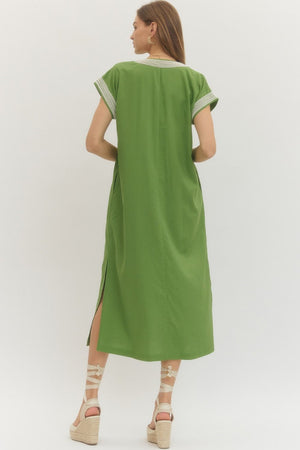 ENTRO INC Women's Dresses Embroidered Solid short sleeve midi dress