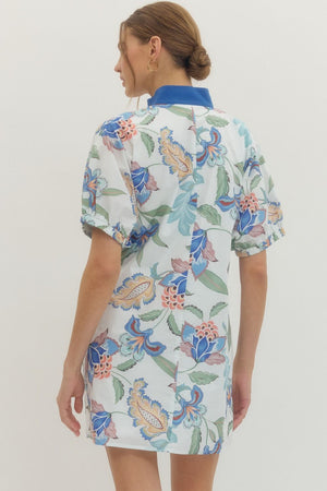 ENTRO INC Women's Dresses Floral Print Puff Sleeve Mini Dress