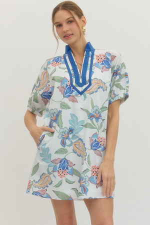 ENTRO INC Women's Dresses Floral Print Puff Sleeve Mini Dress