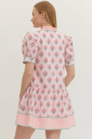 ENTRO INC Women's Dresses Floral Print Short Puff Sleeve Mini Dress