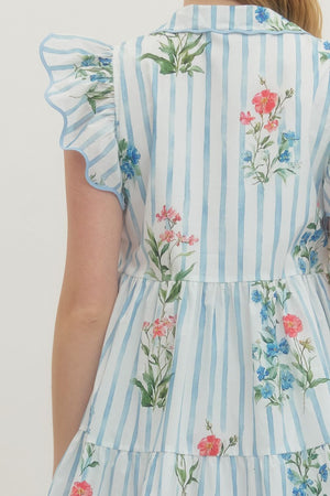 ENTRO INC Women's Dresses Floral Stripe Print Flutter Sleeve Mini Dress