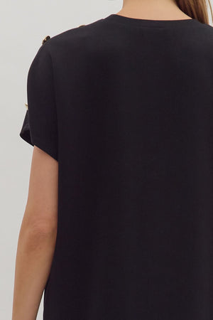 ENTRO INC Women's Dresses Gold Button Short Sleeve Mini Dress || David's Clothing