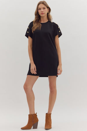 ENTRO INC Women's Dresses Gold Button Short Sleeve Mini Dress || David's Clothing