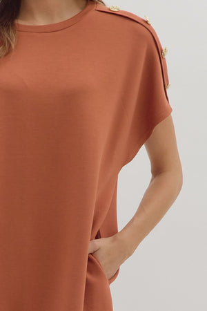 ENTRO INC Women's Dresses Gold Button Short Sleeve Mini Dress || David's Clothing