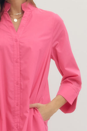 ENTRO INC Women's Dresses Solid Button Down Long Sleeve Midi Dress