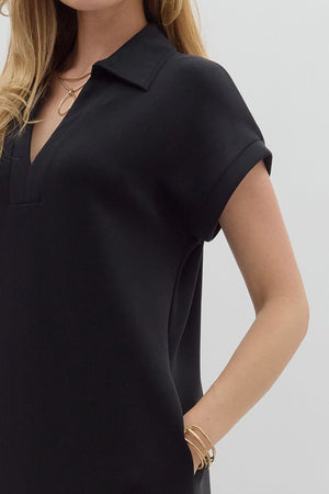 ENTRO INC Women's Dresses Solid Split Collar Scuba Midi Dress