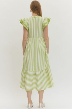 ENTRO INC Women's Dresses Textured stripe pattern tiered ruffle flutter sleeve