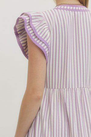 ENTRO INC Women's Dresses Textured stripe pattern tiered ruffle flutter sleeve