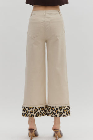 ENTRO INC Women's Pants Cheetah Cuff Hi Waist Pant