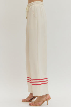 ENTRO INC Women's Pants Solid Elastic Waist Wide Leg Pants