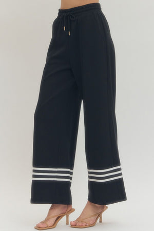 ENTRO INC Women's Pants Solid Elastic Waist Wide Leg Pants