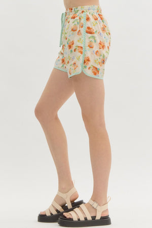 ENTRO INC Women's Shorts Floral Print High Waist Shorts