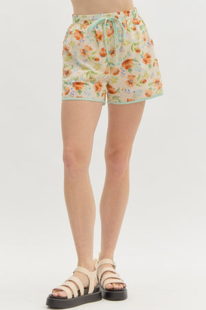 ENTRO INC Women's Shorts Floral Print High Waist Shorts