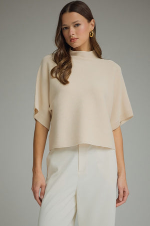 ENTRO INC Women's Sweaters ECRU / S Solid Mock Neck Short Sleeve Sweater Knit Top T31958