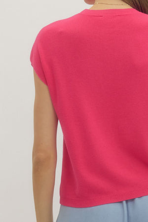 ENTRO INC Women's Sweaters Solid Cap Sleeve Knit Top