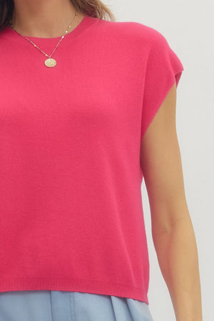 ENTRO INC Women's Sweaters Solid Cap Sleeve Knit Top