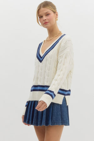 ENTRO INC Women's Sweaters Stripe Prep Cable Sweater