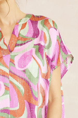 ENTRO INC Women's Top Abstract Print Short Sleeve Top || David's Clothing