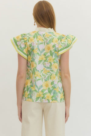 ENTRO INC Women's Top Floral print flutter sleeve top